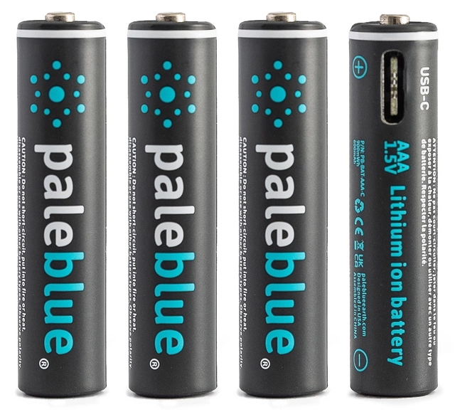 Pale Blue Li-Ion Rechargeabl AAA Battery 4-pack AAA w/ 4x1 charging cable USB-C 