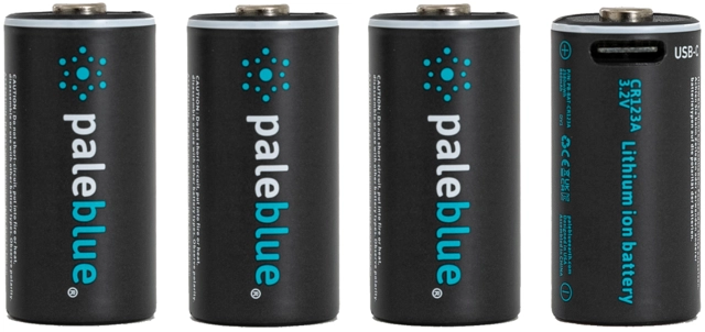 Pale Blue CR123 Rechargeable Batteries 4-Pack, including Charging Cable 