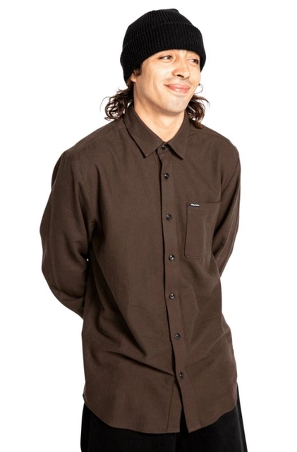 Volcom Caden Solid LS Dark Brown - S 